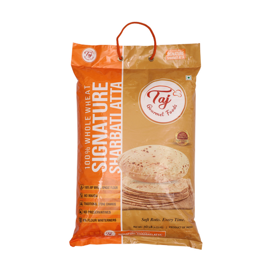 TAJ Signature Sharbati Atta, 100% Whole Wheat Flour, Chappati Flour, 10lbs