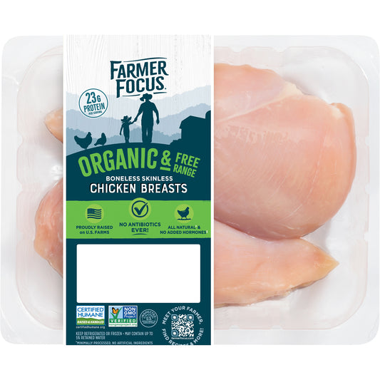 Farmer Focus Organic Boneless Skinless Chicken Breast (Est. Weight: 1.30lb)